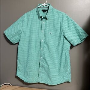 Tommy Hilfiger Size 16.5 Shirt Short Sleeve Plaid Green 100% Cotton